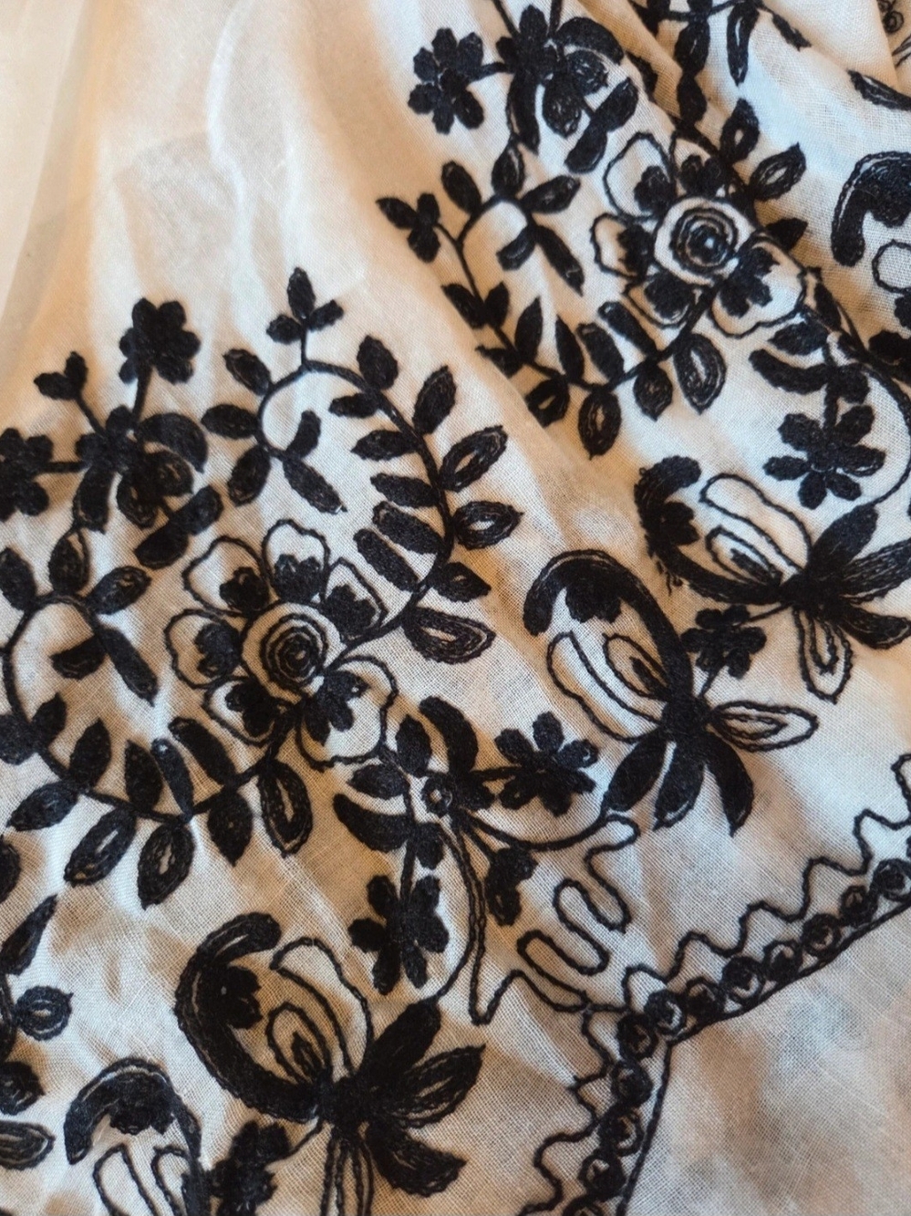 Notations Ivory Sheer Kimono with Black Floral Embroidery - Picture 2 of 2